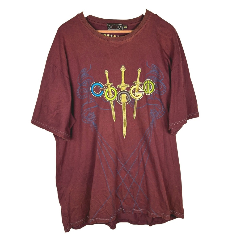 VTG COOGI Men Embroidered Sword 3D Cotton T Shirt 4XL Y2K Streetwear HipHop FLAW